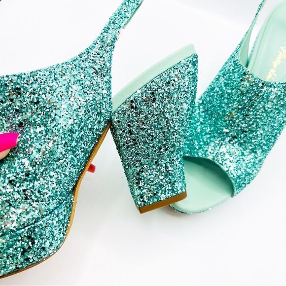 NWT 3.1 Phillip Lim Salma Glitter Platform Leather Sandals in Mint Blue 9.5 39.5 - Picture 5 of 8